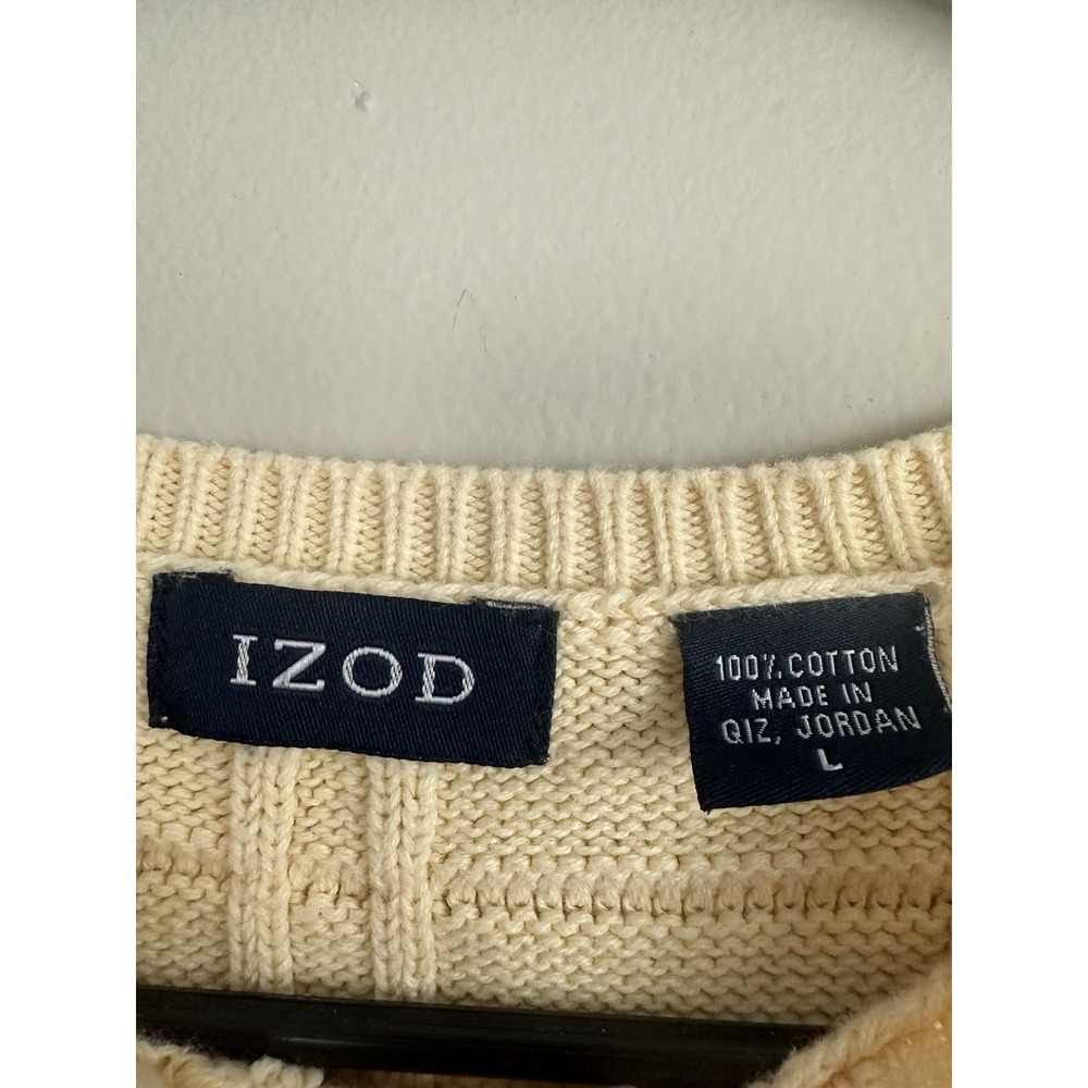Vintage 90s IZOD 100% Cotton Sweater Knit Casual Pastel Yellow Golf Size Large - Picture 7 of 12